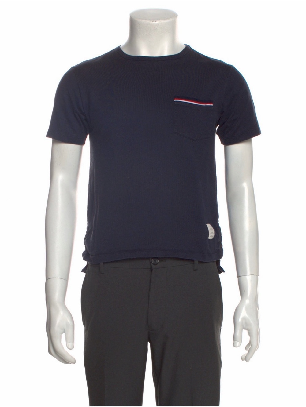 Thom Browne Navy Short-Sleeve Pocket Crew Tee with Red-White Trim Size XS 0
